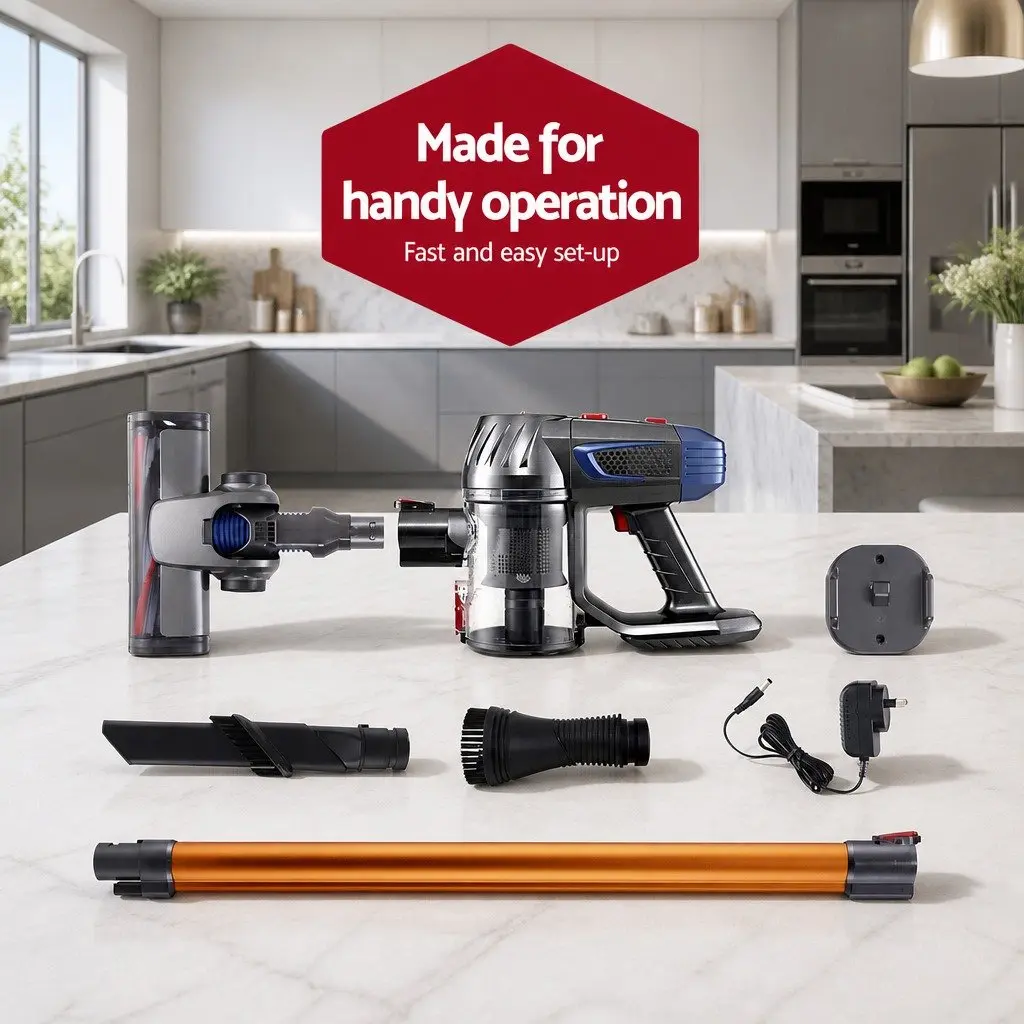Cordless Stick Vacuum Cleaner Gold Lightweight 150W Adjustable 2-Speed Suction