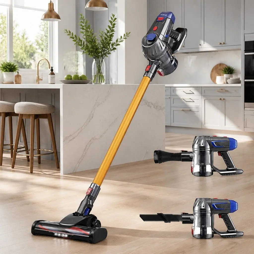 Cordless Stick Vacuum Cleaner Gold Lightweight 150W Adjustable 2-Speed Suction