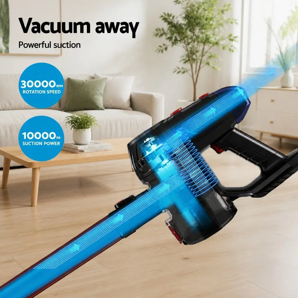 Cordless Stick Vacuum Cleaner Red Lightweight Handheld with Adjustable Suction Power and Motorised Head