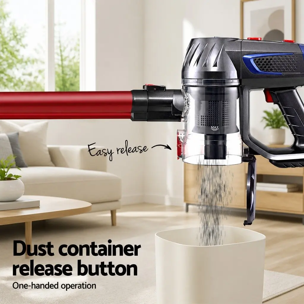 Cordless Stick Vacuum Cleaner Red Lightweight Handheld with Adjustable Suction Power and Motorised Head