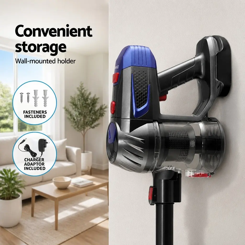 Cordless Stick Vacuum Cleaner Red Lightweight Handheld with Adjustable Suction Power and Motorised Head