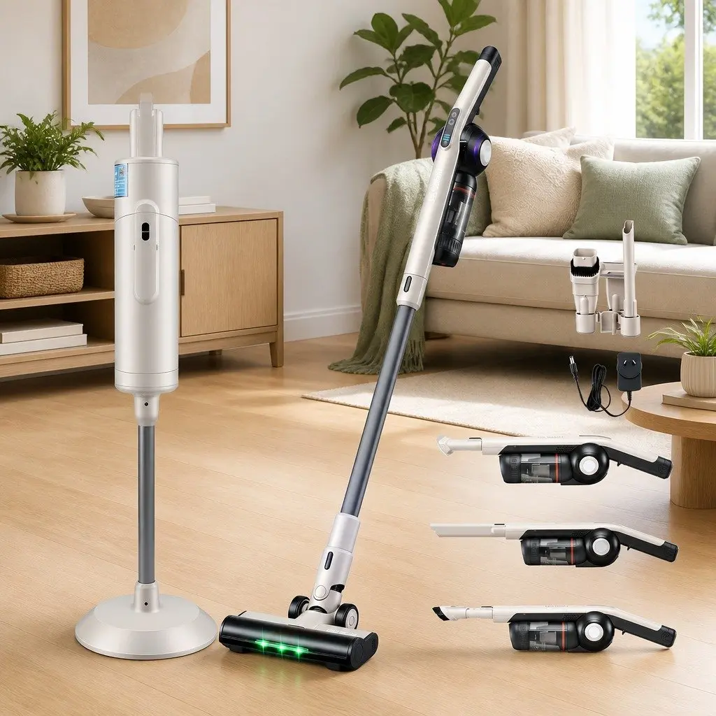 Cordless Vacuum Cleaner Brown Lightweight Auto-Empty Dust Station 18kPa Suction Motorized LED Brush Head
