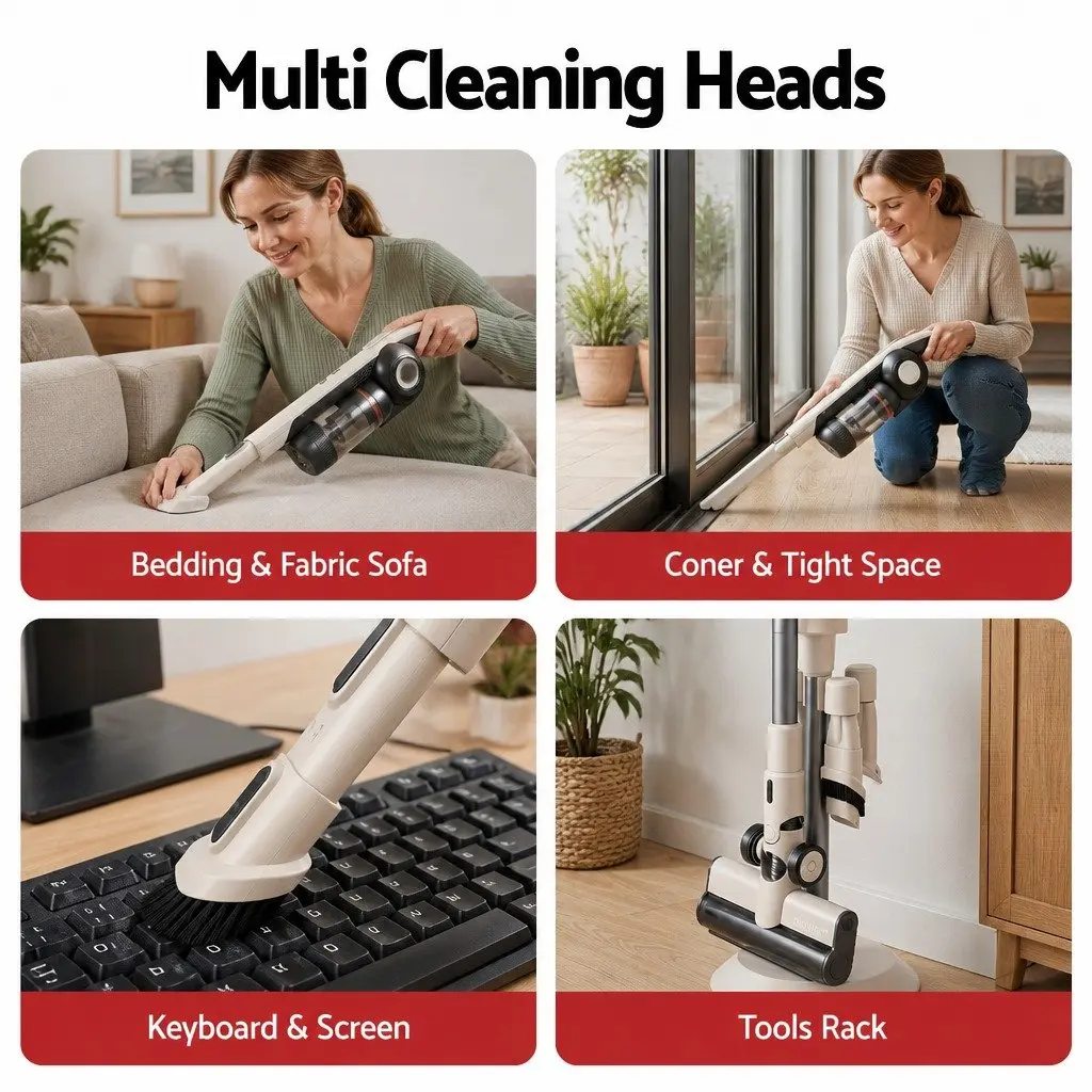 Cordless Vacuum Cleaner Brown Lightweight Auto-Empty Dust Station 18kPa Suction Motorized LED Brush Head