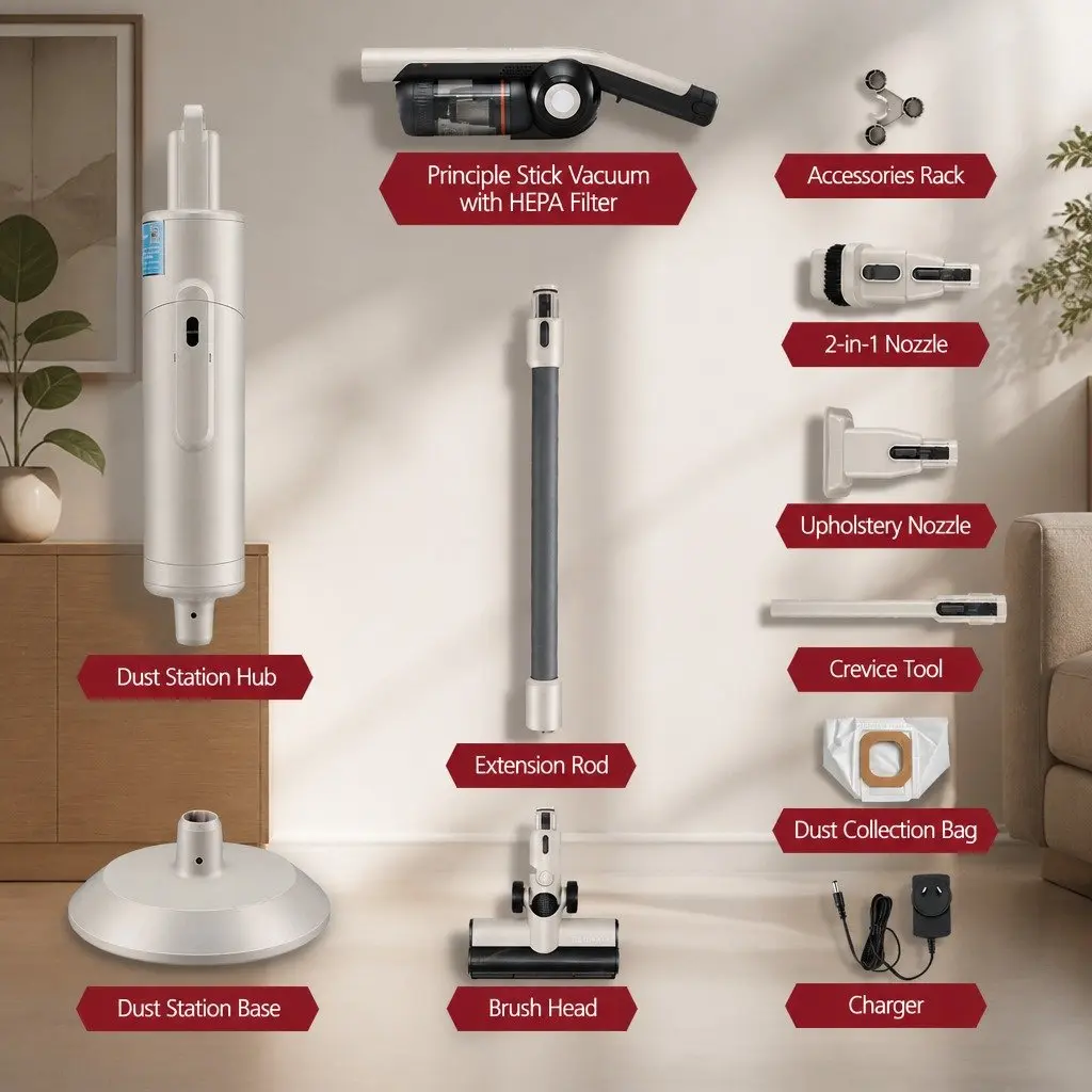 Cordless Vacuum Cleaner Brown Lightweight Auto-Empty Dust Station 18kPa Suction Motorized LED Brush Head