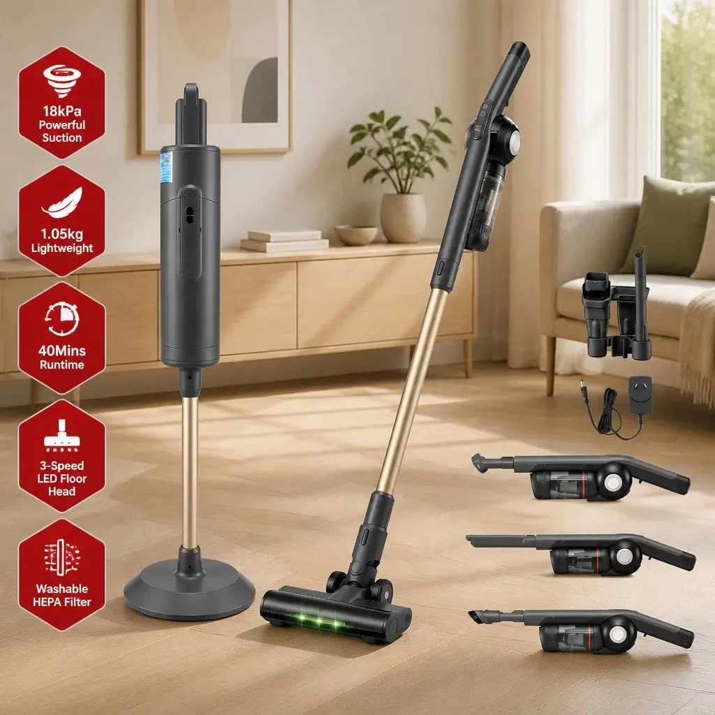 Cordless Stick Vacuum Cleaner Grey 40 Minutes Runtime Auto-Empty Dust Station HEPA Filter