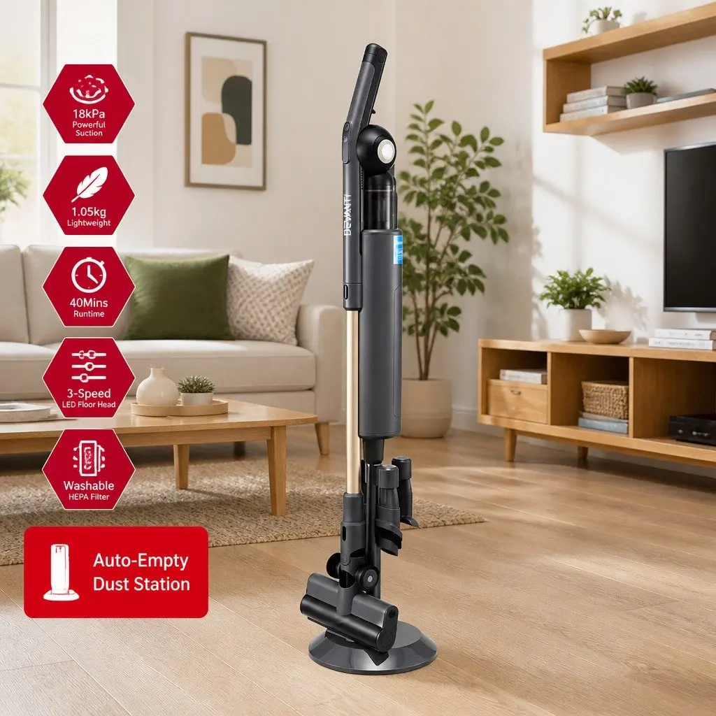 Cordless Stick Vacuum Cleaner Grey 40 Minutes Runtime Auto-Empty Dust Station HEPA Filter