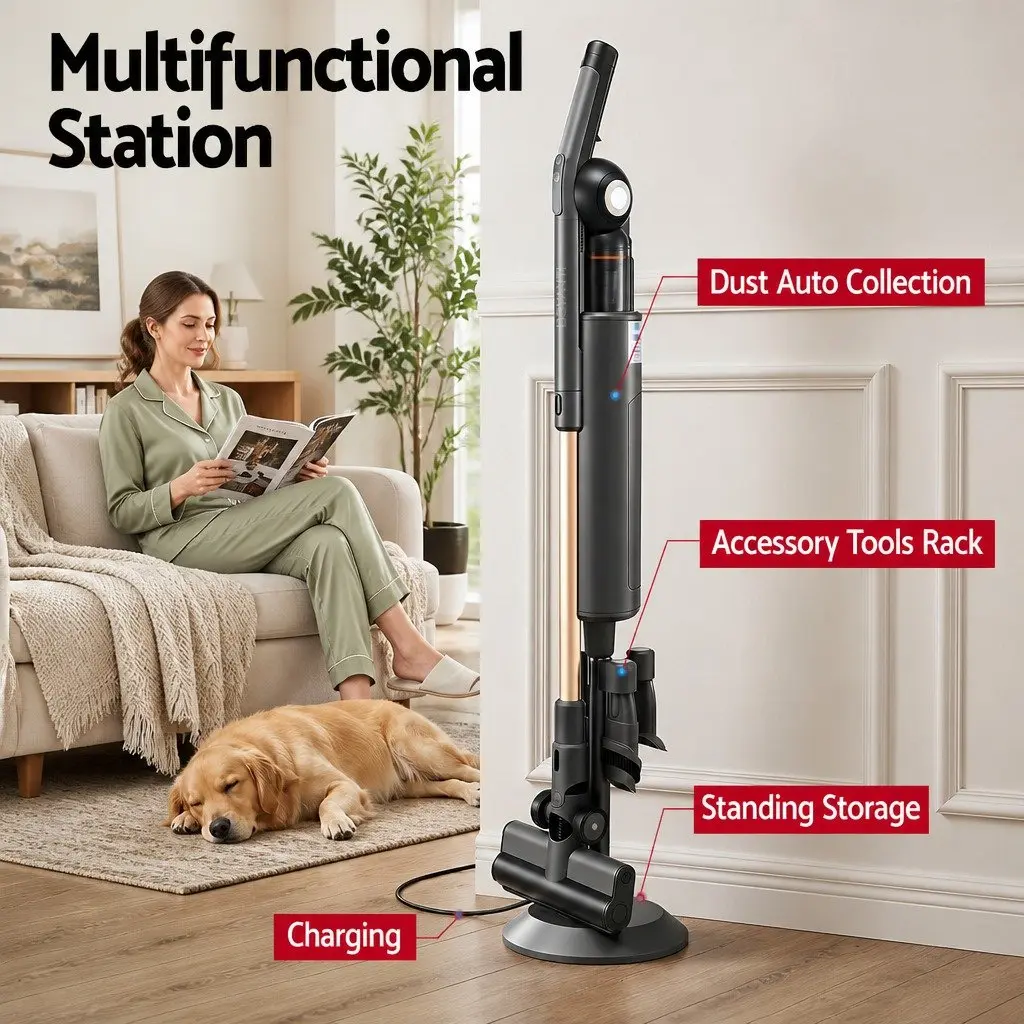Cordless Stick Vacuum Cleaner Grey 40 Minutes Runtime Auto-Empty Dust Station HEPA Filter