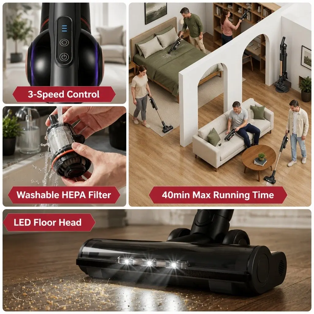 Cordless Stick Vacuum Cleaner Grey 40 Minutes Runtime Auto-Empty Dust Station HEPA Filter