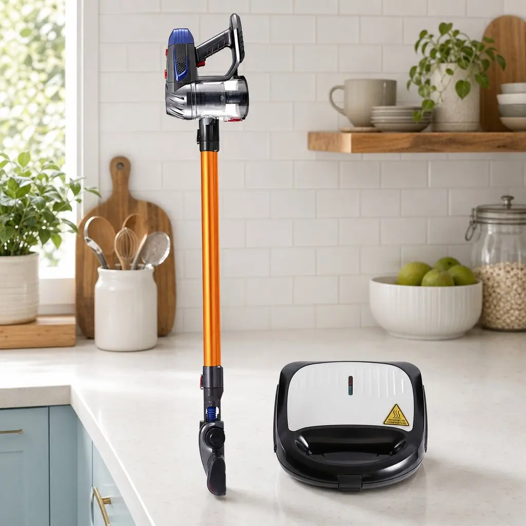 Cordless Stick Vacuum Cleaner Gold Silver Black 10000Pa Suction Power 3-in-1 Sandwich Maker 850W Double-Sided Heating Plates