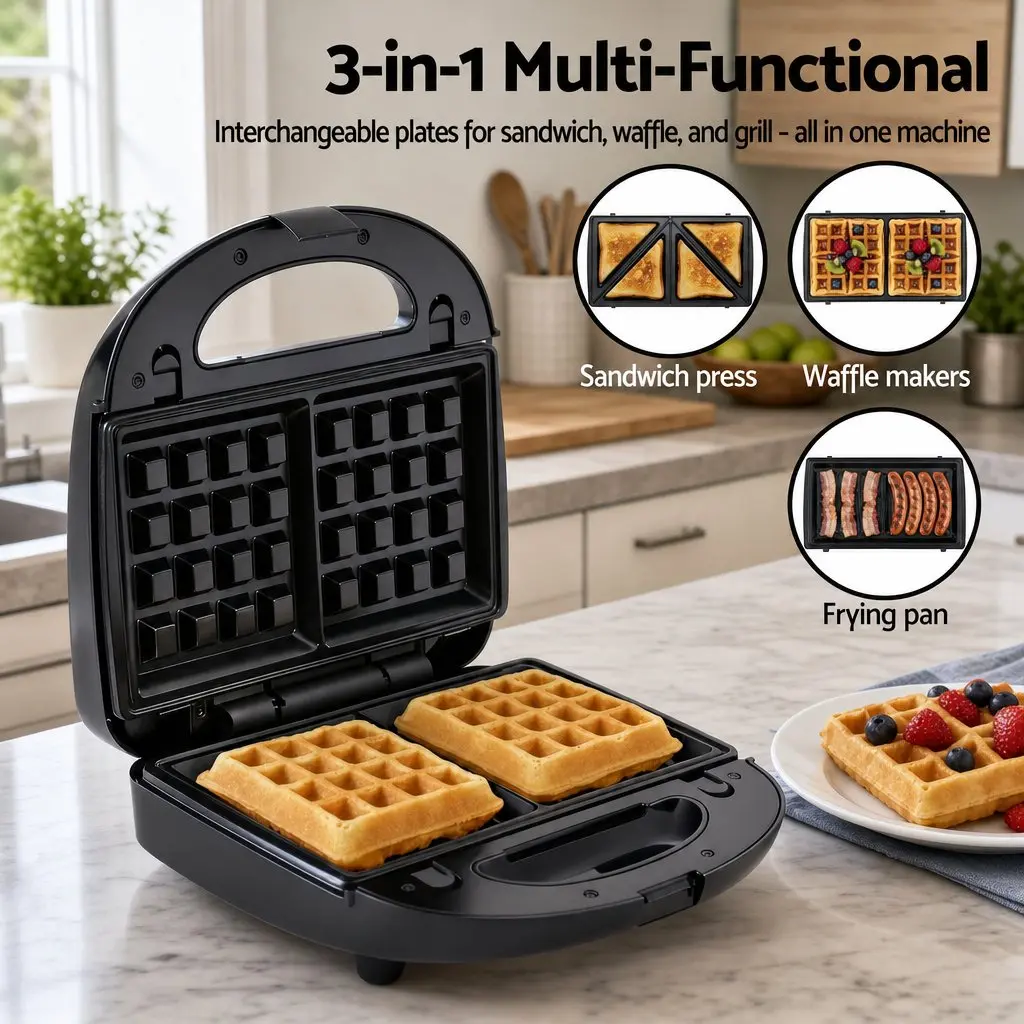 Cordless Stick Vacuum Cleaner Gold Silver Black 10000Pa Suction Power 3-in-1 Sandwich Maker 850W Double-Sided Heating Plates