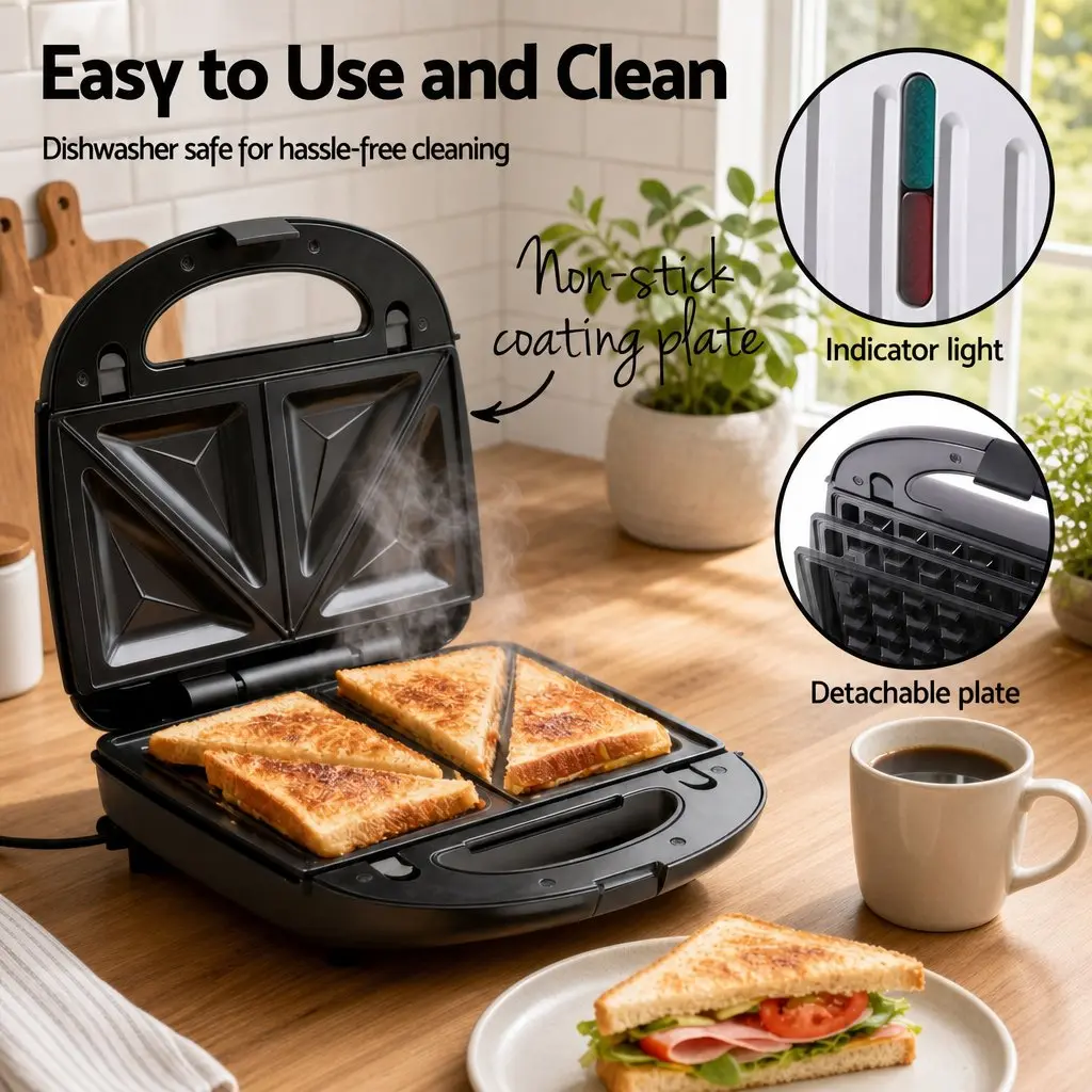 Cordless Stick Vacuum Cleaner Gold Silver Black 10000Pa Suction Power 3-in-1 Sandwich Maker 850W Double-Sided Heating Plates