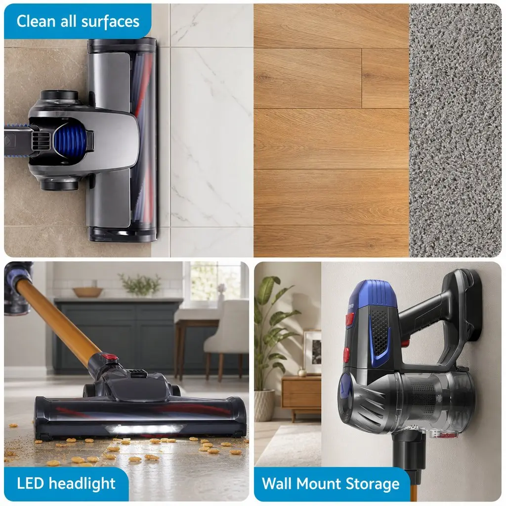 Cordless Stick Vacuum Cleaner Gold Silver Black 10000Pa Suction Power 3-in-1 Sandwich Maker 850W Double-Sided Heating Plates