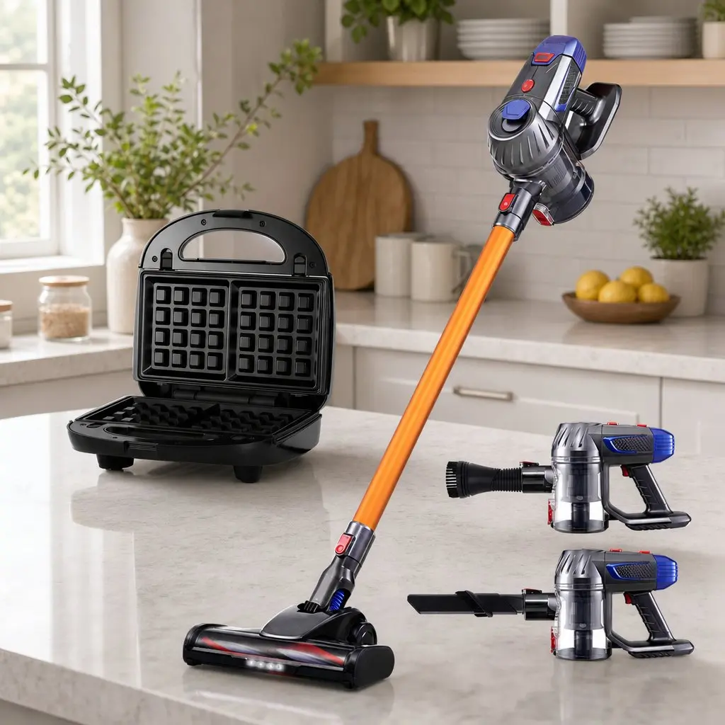 Cordless Stick Vacuum Cleaner Gold Silver Black 10000Pa Suction Power 3-in-1 Sandwich Maker 850W Double-Sided Heating Plates