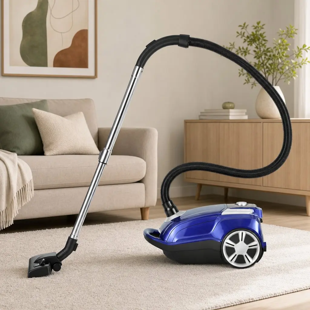 Bagged Canister Vacuum Cleaner Blue Powerful Suction Carpet Hardwood Tiles Pet