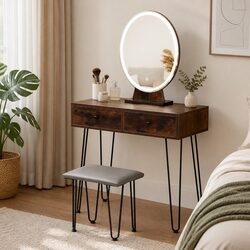Compact LED Vanity Table with Mirror and Stool Set