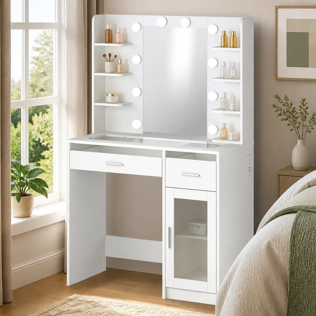 Vanity Desk with Adjustable LED Lighting