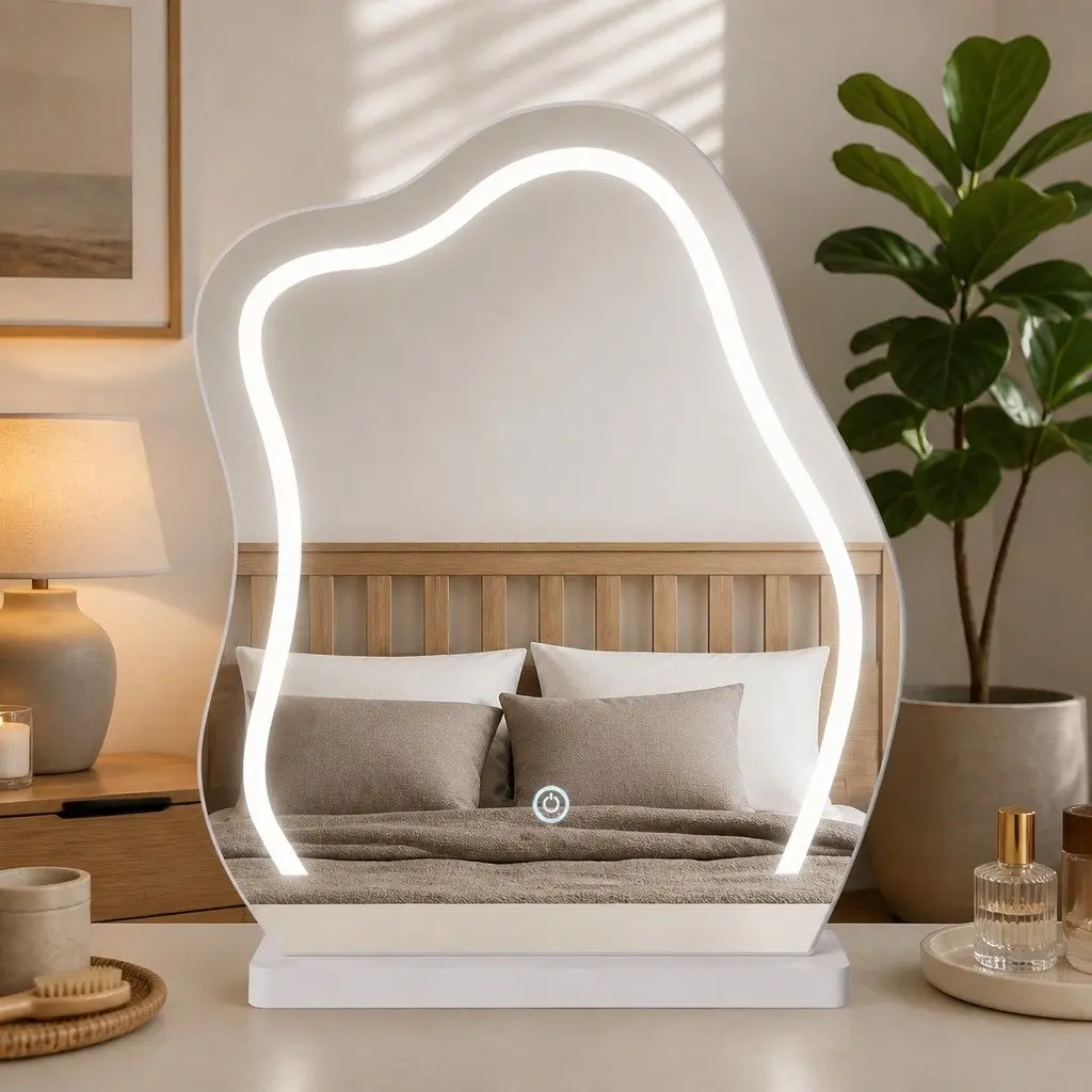 Dressing Table White LED Mirror Makeup Vanity Set with Drawers and Stool