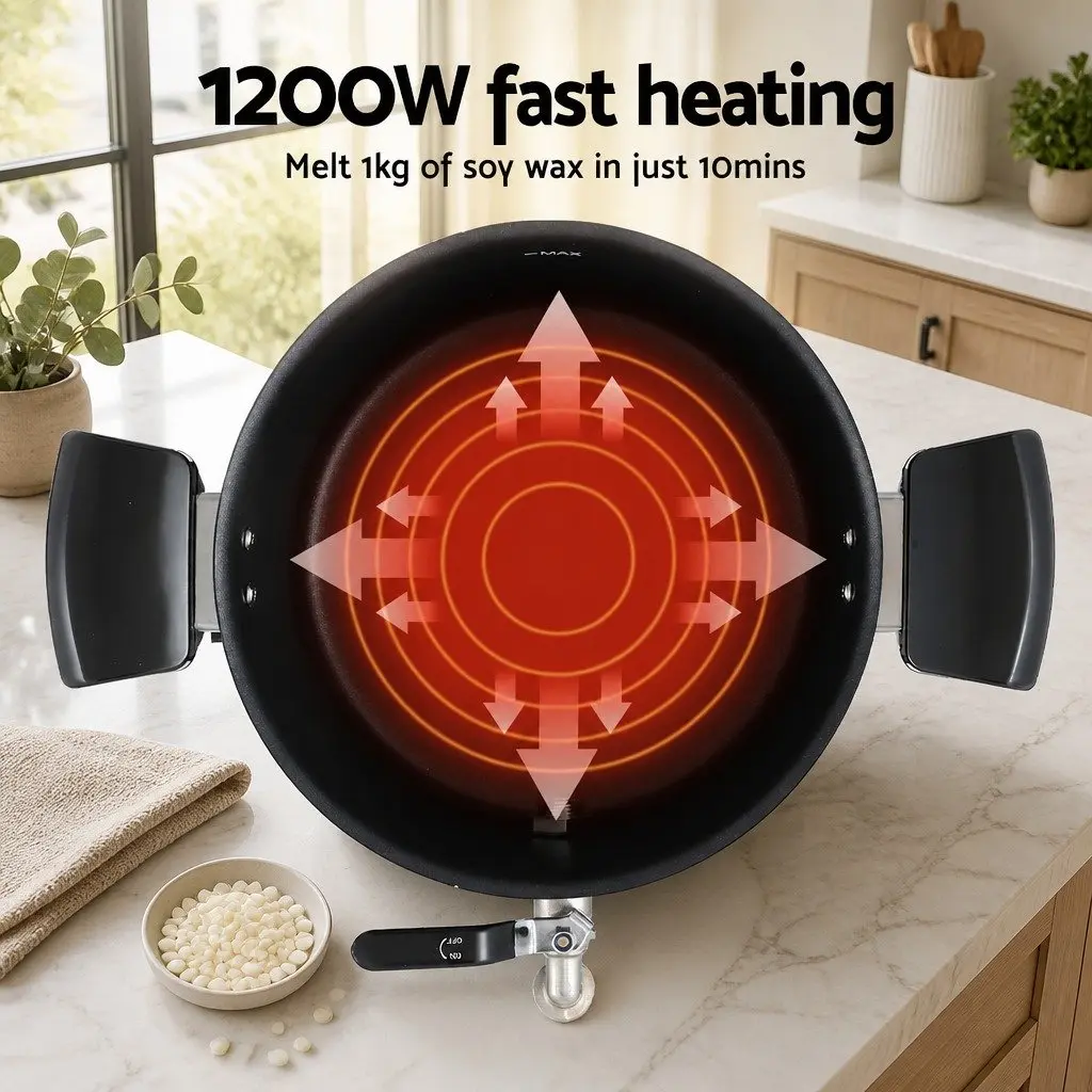 5L Wax Melter Black Electric Melting Pot 1200W Quick Pour Spout Temperature Control