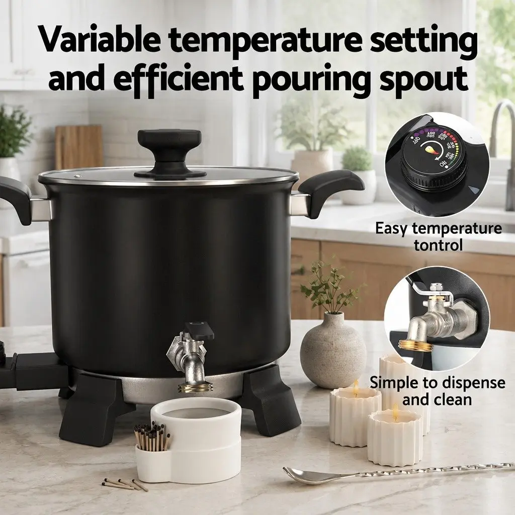 5L Wax Melter Black Electric Melting Pot 1200W Quick Pour Spout Temperature Control