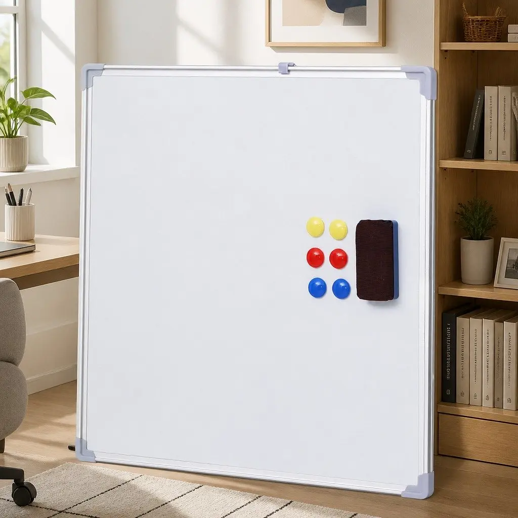 Magnetic Whiteboard Yellow 60x90cm Double-Sided Easy-Clean Surface with Lockable Casters