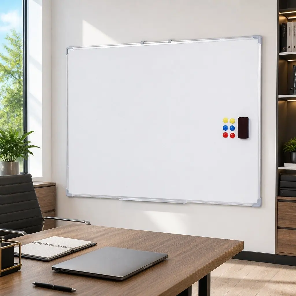 Magnetic Whiteboard White 90x120cm Double-Sided Smooth Writing Surface Lockable Rolling Casters Detachable Marker Tray