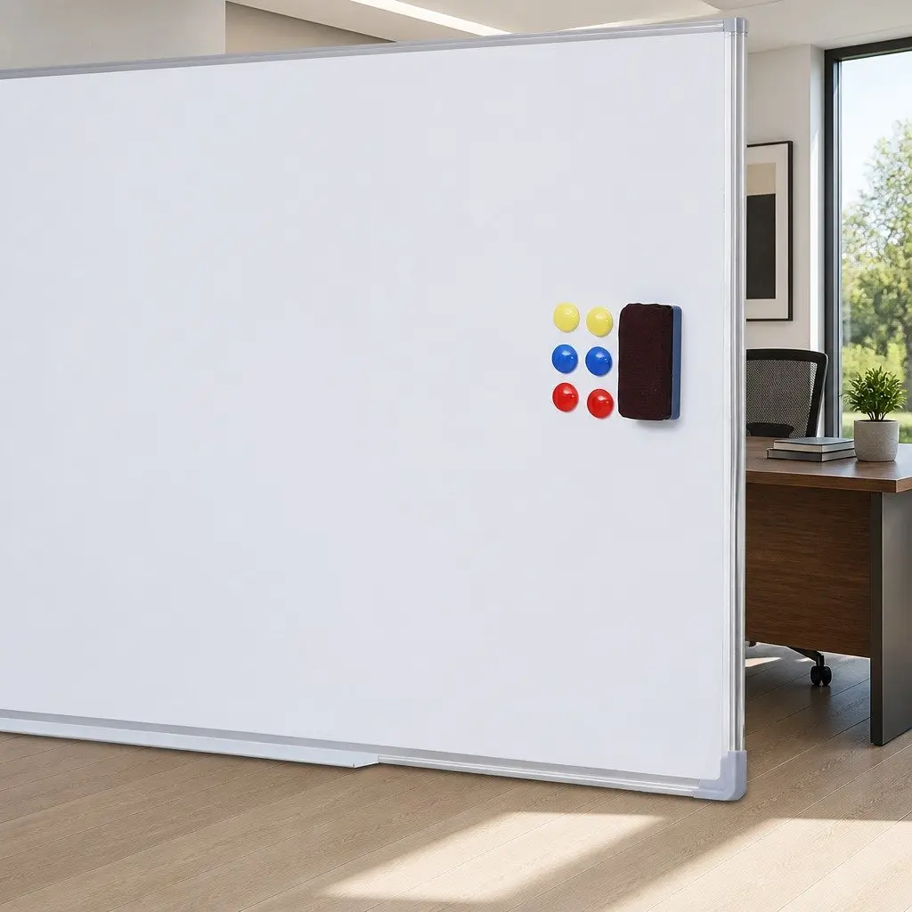 Magnetic Whiteboard White 90x120cm Double-Sided Smooth Writing Surface Lockable Rolling Casters Detachable Marker Tray