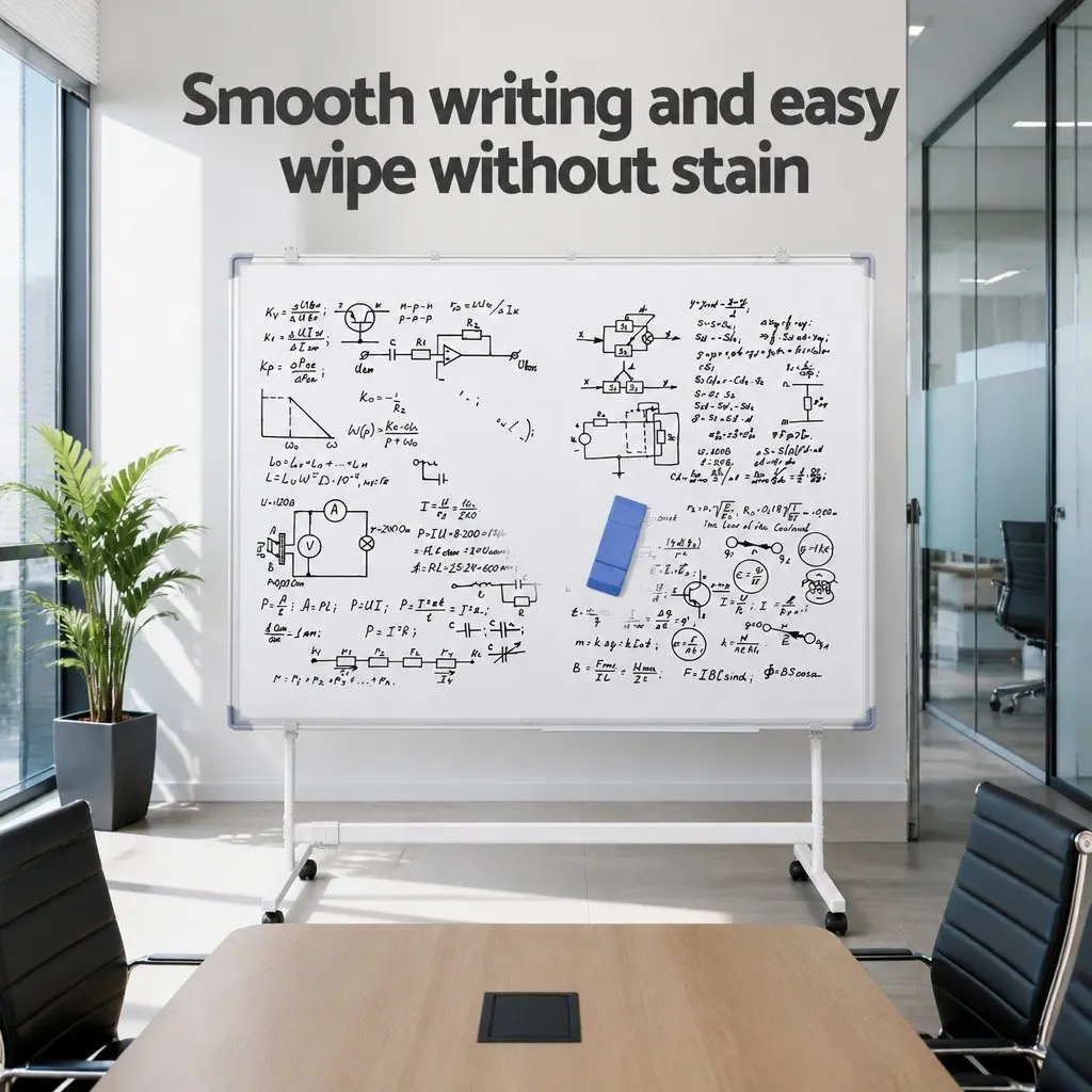 Double-Sided Magnetic Whiteboard Yellow 90x120cm Lockable Wheels