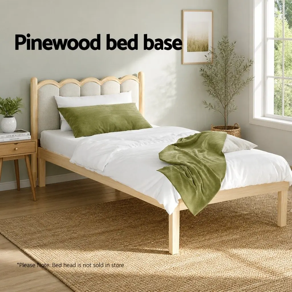 Single Bed Frame Pine Colour Wooden Base Slatted Easy Assembly