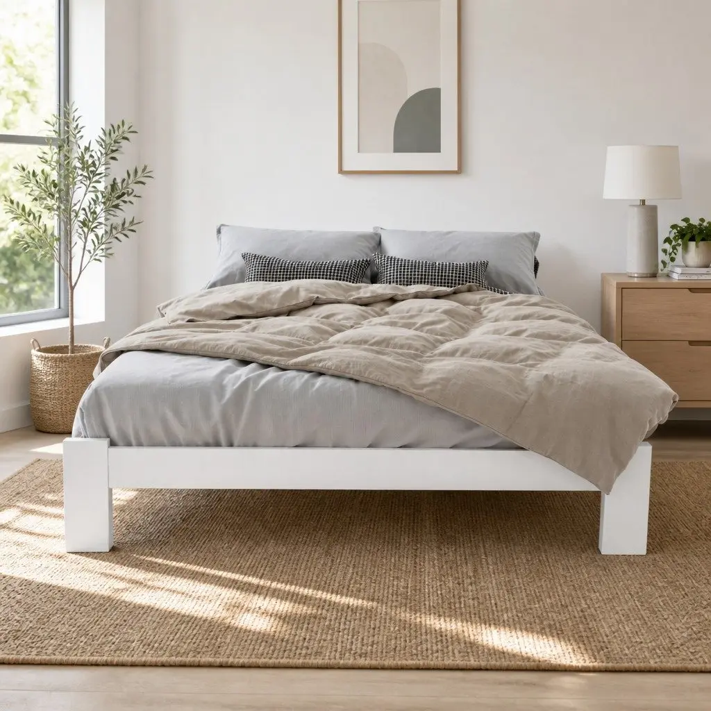 Double Bed Frame White Pine Wood with Under Bed Storage
