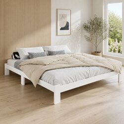Queen Size Wooden Bed Frame White Solid Pine Storage Bedroom Furniture