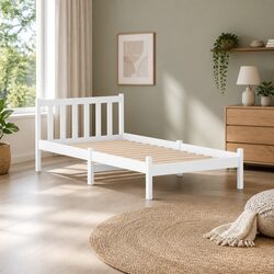 Sturdy Wooden Bed Frame in White for Your Bedroom