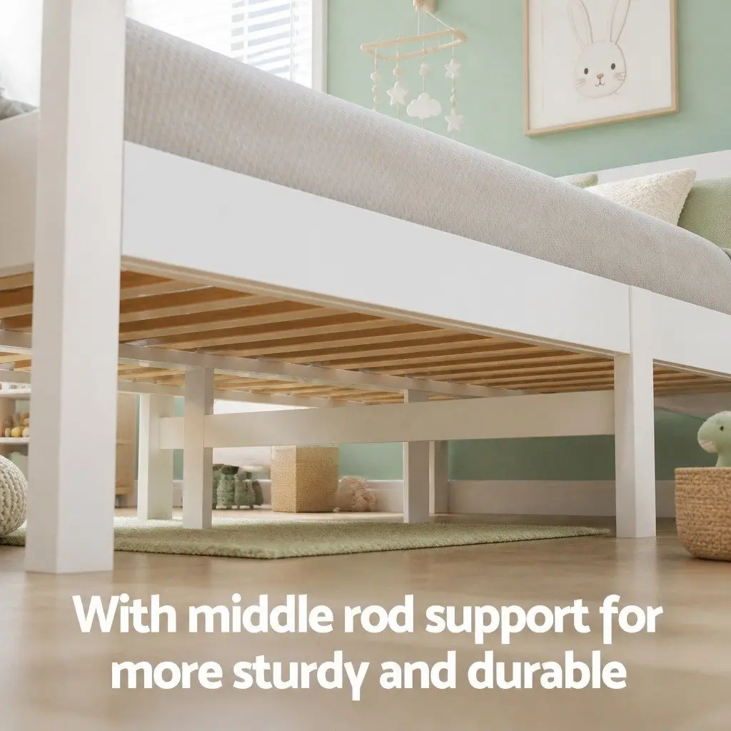 Wooden Bed Frame King Single Size Platform with 2 Storage Drawers White