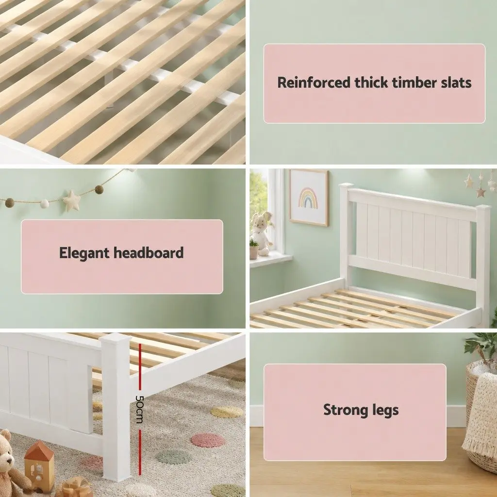 Wooden Bed Frame King Single Size Platform with 2 Storage Drawers White
