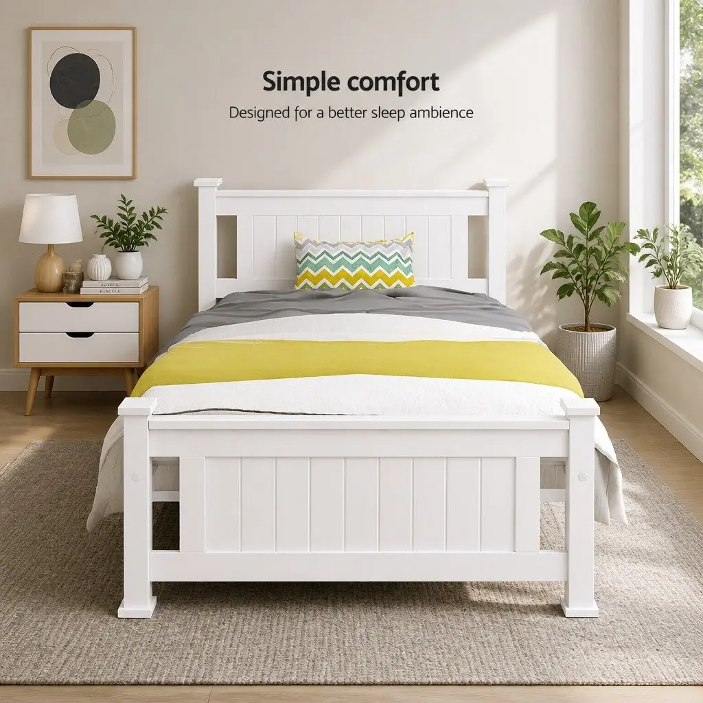 Single Bed Frame White Pine Timber with Headboard Standard Australian Size