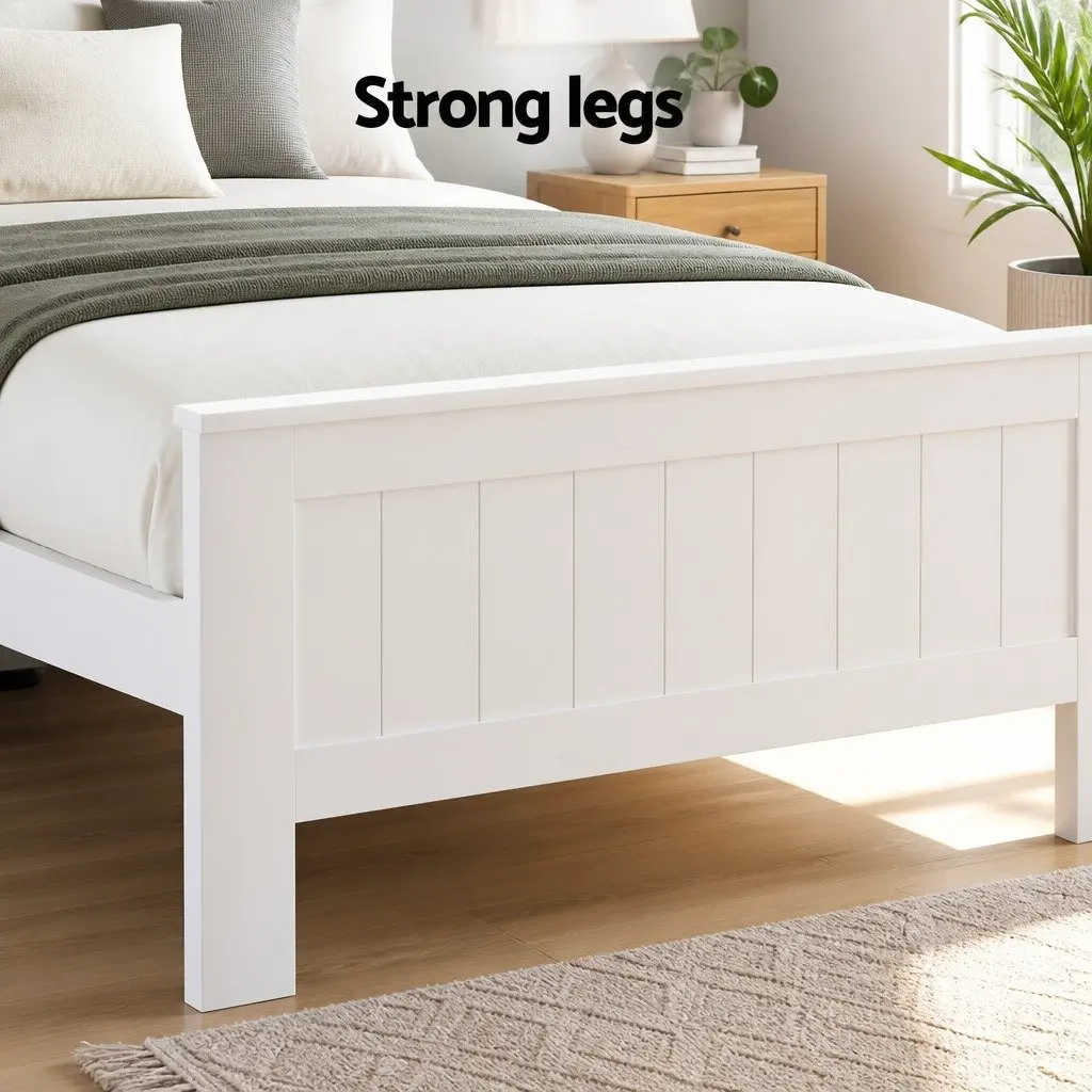 Wooden Bed Frame White King Single Size with 3 Shelves Storage Bed Head