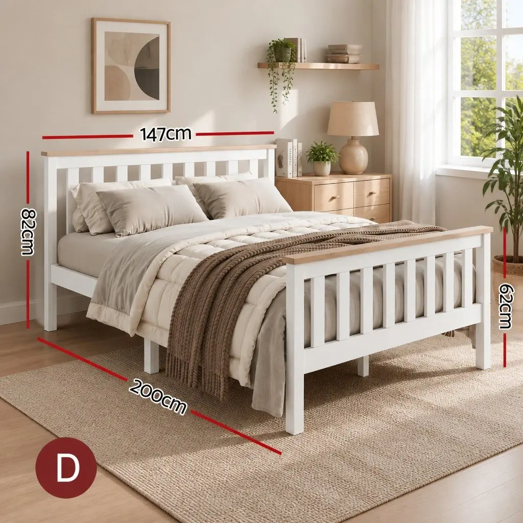 Double Bed Frame Wooden White Pony Slat Base Australian Mattress