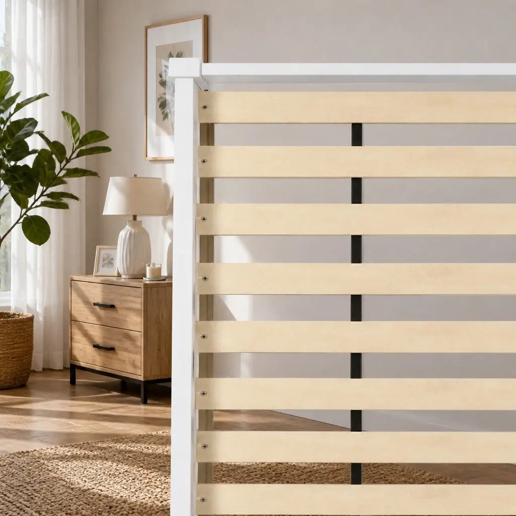 King Single Bed Frame White Pine Wood Under Bed Storage Solid Construction Central Support 210cm Length 115cm Width 30cm Height