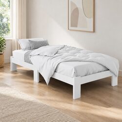 Single Bed Frame White Wooden Pine Slat Storage Bedroom Furniture Australian