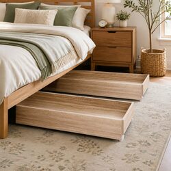 Under Bed Storage Drawers with Wheels Rolling Wooden Organizer King Single Queen