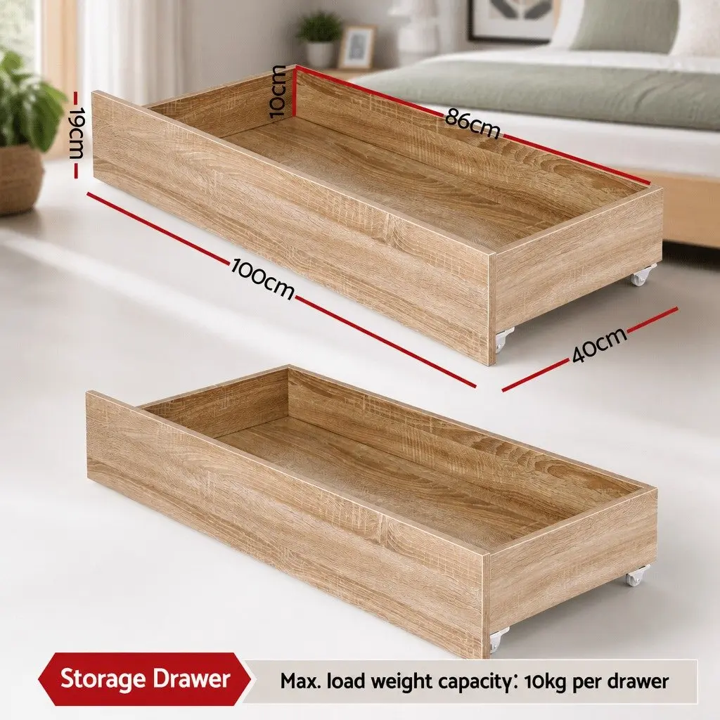 Under Bed Storage Drawers with Wheels Rolling Wooden Organizer King Single Queen