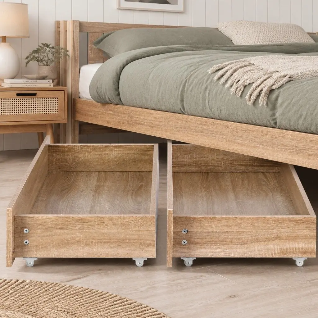 Under Bed Storage Drawers with Wheels Rolling Wooden Organizer King Single Queen