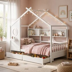 Kids Bed Frame with House Design and Easy Storage Solutions