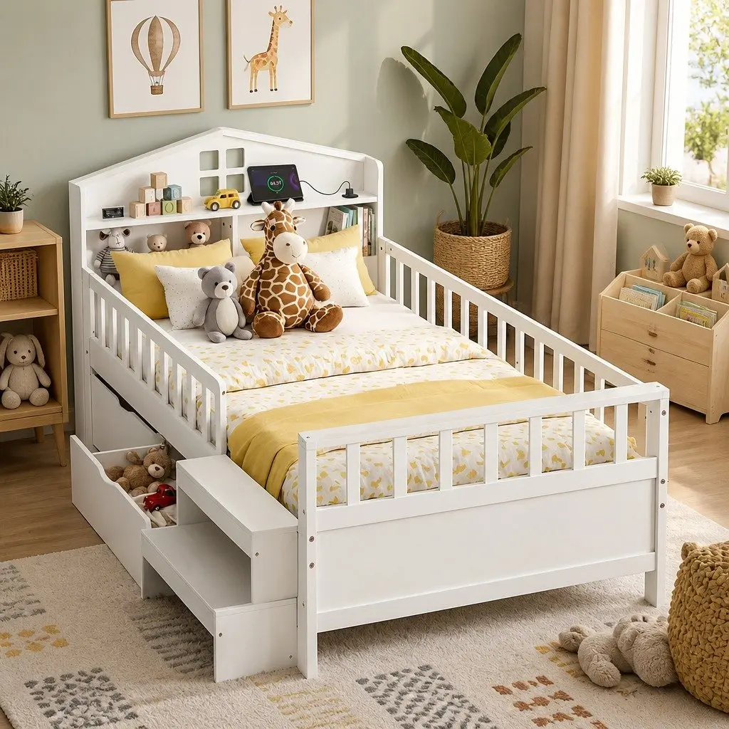 Single Bed Frame with Storage and LED Options