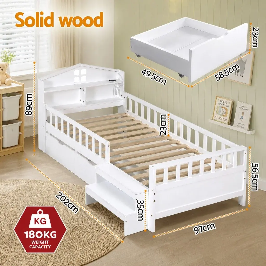 Single Bed Frame with Storage and LED Options