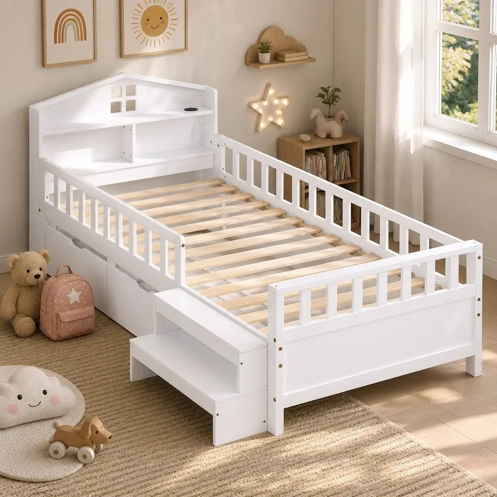 Single Bed Frame with Storage and LED Options