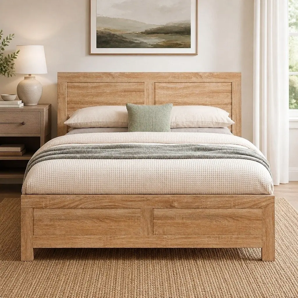 King Single Bed Frame Walnut Wooden Base Slats Support Legs Stable Construction