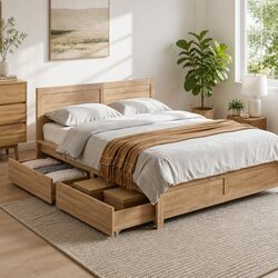 Concise Queen Size Bed Frame with Storage Solutions