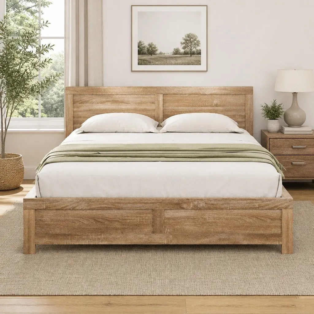Queen Size Wooden Bed Frame with Headboard Modern Bedroom Furniture Solid Pine
