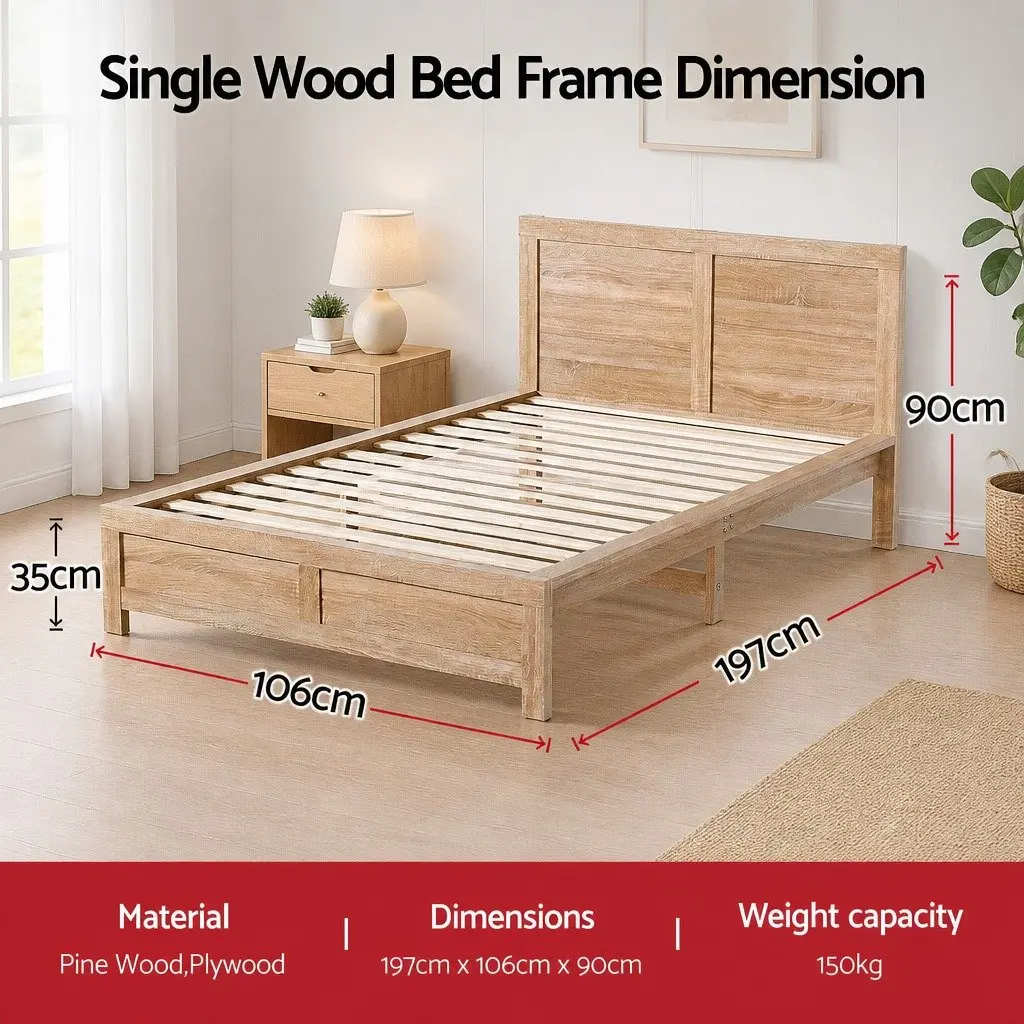 Single Bed Frame Walnut Colour Sturdy Wooden Base For Adults Kids Bedroom