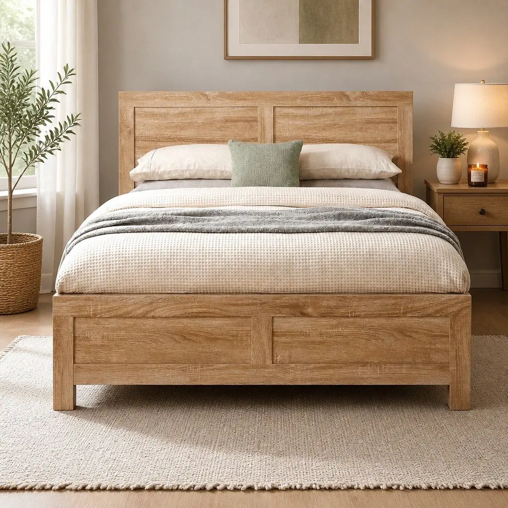 Single Bed Frame Walnut Colour Sturdy Wooden Base For Adults Kids Bedroom